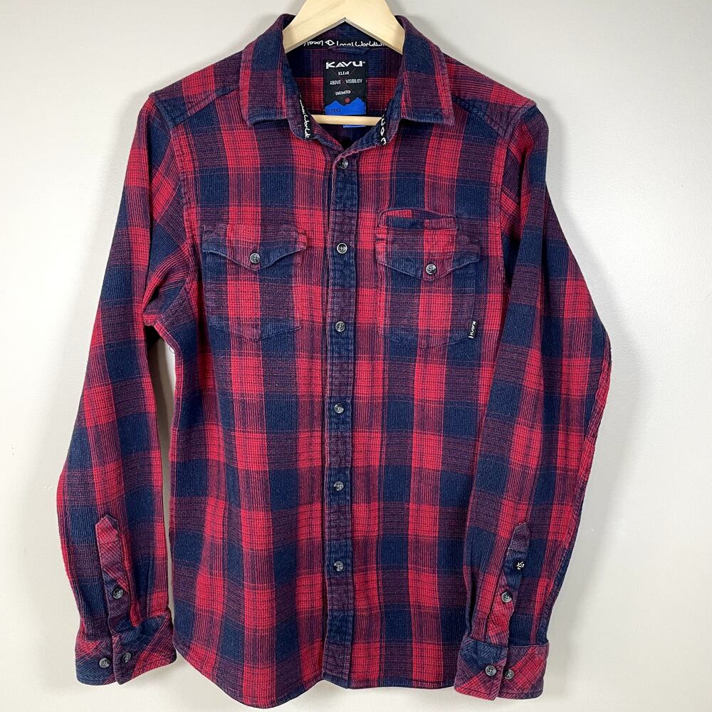 KAVU Men's M Lorenzo Plaid Lightweight Cotton Button Up  Adventure Shirt Outdoor